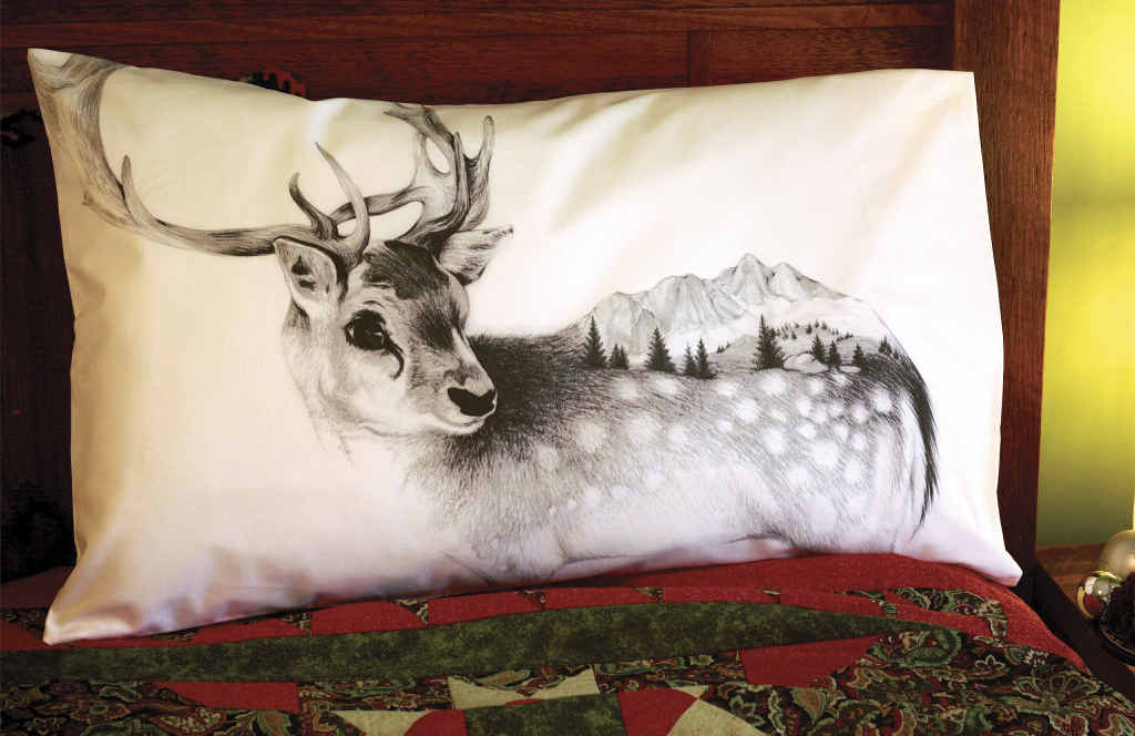 FESTIVE FEELING: A reindeer pillow case created and designed by Sarah from Flossy-p. FESTIVE FEELING: A reindeer pillow case created and designed by Sarah from Flossy-p.